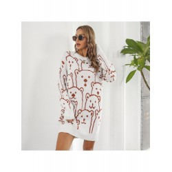 Casual Bear Jacquard Women's Long Sleeve Sweater Dress  Casual Bear Jacquard Women's Long Sleeve Sweater Dress