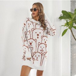  Casual Bear Jacquard Women's Long Sleeve Sweater Dress