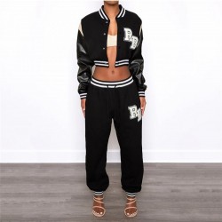  Letter Embroidery Patchwork Baseball Jacket