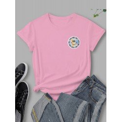 Smile Face Printed Crew Neck T Shirts For Women Smile Face Printed Crew Neck T Shirts For Women