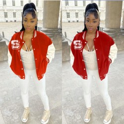 Casual Red Fall Baseball Coats For Women