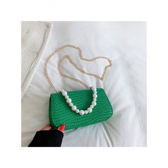  2024 Niche Crocodile Print Faux Pearl Shoulder Bag