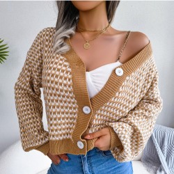 Cozy V Neck Lantern Sleeve Sweater Cardigan Coats