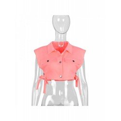 Summer Pure Color Hollowed Out Lace Up Vest Jacket  Summer Pure Color Hollowed Out Lace Up Vest Jacket