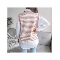 Striped V Neck Sleeveless Sweater Coats Striped V Neck Sleeveless Sweater Coats