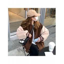  American Retro Contrast Color Women's Baseball Jacket