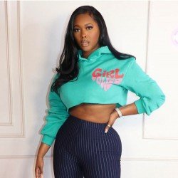 Street Printed Cropped Hooded Tops For Women