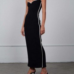 Backless Spaghetti Straps Black Sleeveless Maxi Dresses