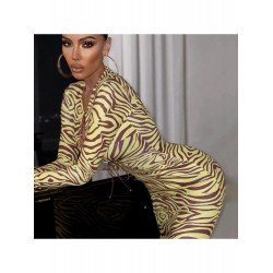 Tie Wrap Zebra Stripes Long Sleeve Midi Dresses  Tie Wrap Zebra Stripes Long Sleeve Midi Dresses