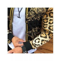 Street Leopard Zip Patchwork Baseball Jacket Coats  Street Leopard Zip Patchwork Baseball Jacket Coats