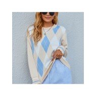  2024 Round Neck Rhombus Lattice Knitwear Sweater
