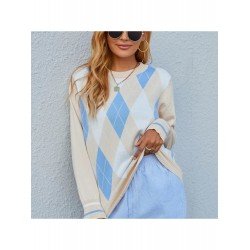 2024 Round Neck Rhombus Lattice Knitwear Sweater  2024 Round Neck Rhombus Lattice Knitwear Sweater