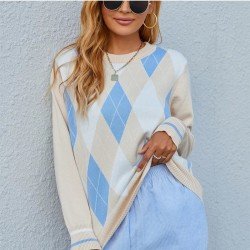  2024 Round Neck Rhombus Lattice Knitwear Sweater