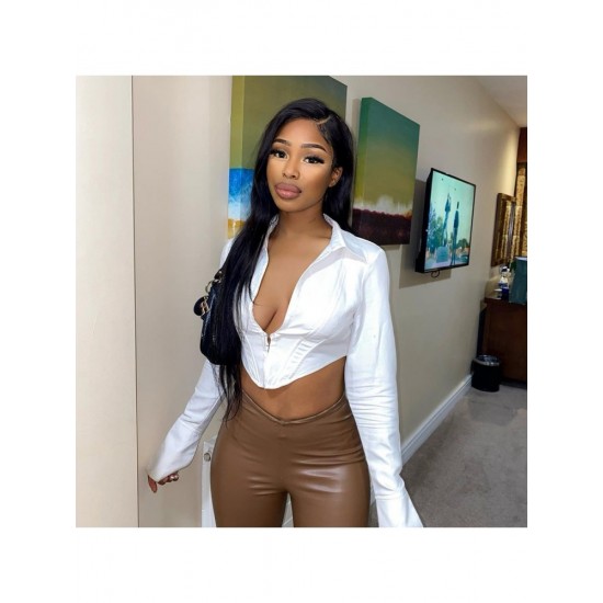  2024 Pure Color Long Sleeve Crop Top
