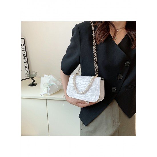  2024 Niche Crocodile Print Faux Pearl Shoulder Bag