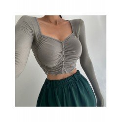 Spice Girls Pure Color Ruched Crop Top  Spice Girls Pure Color Ruched Crop Top