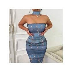 Sexy Halter Backless Printing Women's Sleeveless Dress  Sexy Halter Backless Printing Women's Sleeveless Dress