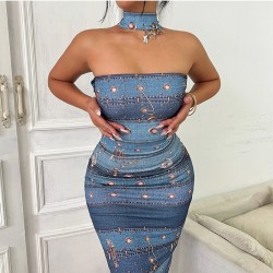 Sexy Halter Backless Printing Women's Sleeveless Dress
