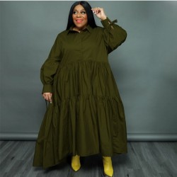 Casual Ruffle Black Plus Size Shirt Dress
