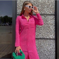  Casual Pure Color Turndown Neck Women's Dress