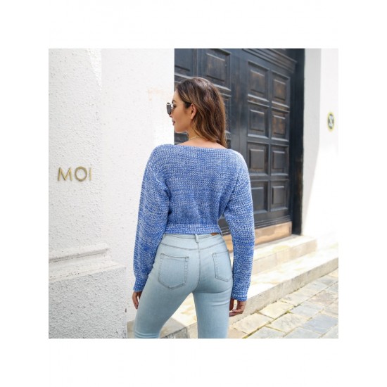  2024 Pure Color V-Neck Women's Navel Sweater
