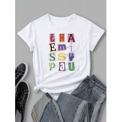 Letter Printed Black Casual T Shirts For Women Letter Printed Black Casual T Shirts For Women