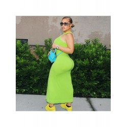 2024 Round Neck Split Hem Sleeveless Dress  2024 Round Neck Split Hem Sleeveless Dress