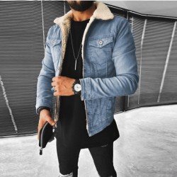 Winter Black Solid Men Denim Coats