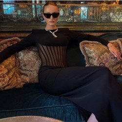 Patchwork Black Long Sleeve Maxi Dresses