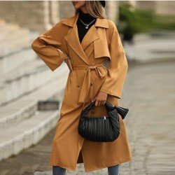 Street Solid Long Coats For Women
