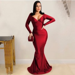  Sexy V Neck Pure Color Backless Long Dress