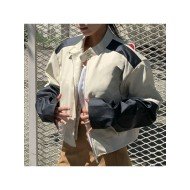 Patchwork Long Sleeve Stand Collar Jacket Coats