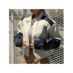 Patchwork Long Sleeve Stand Collar Jacket Coats Patchwork Long Sleeve Stand Collar Jacket Coats