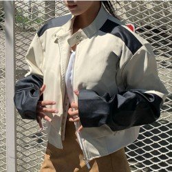 Patchwork Long Sleeve Stand Collar Jacket Coats