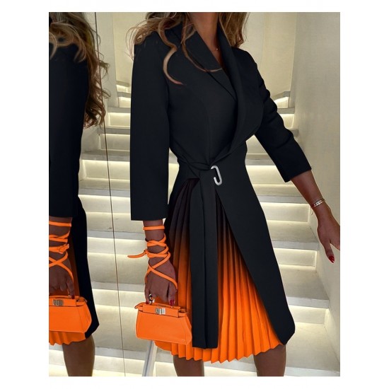  2024 Pleated Patchwork Women's Long Sleeve Dress