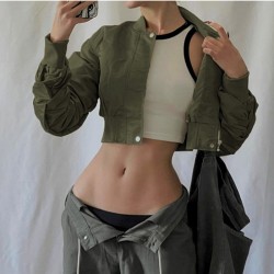 Street Cool Solid Cropped Jacket Coats For Ladies
