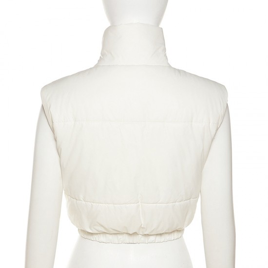  Fashion Pure Color Zipper Women's Sleeveless Jacket