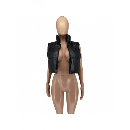  Pure Color Zipper Sleeveless Short Jacket Coats