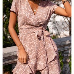 V Neck Summer Printed Ruffles Short Dresses