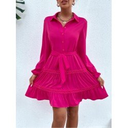 Simple Solid Ruffle Long Sleeve Shirt Dress Simple Solid Ruffle Long Sleeve Shirt Dress