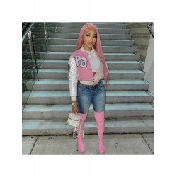 Pink Contrast Color Patchwork Baseball Coats Pink Contrast Color Patchwork Baseball Coats