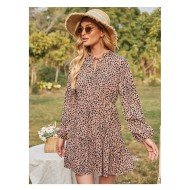 Rural Style V Neck Ruffles Puff Sleeve Short Dress