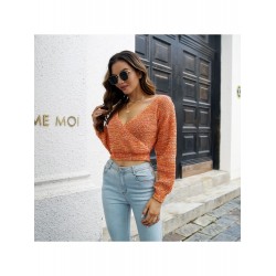 2024 Pure Color V-Neck Women's Navel Sweater  2024 Pure Color V-Neck Women's Navel Sweater