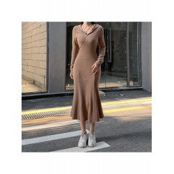 Casual Hooded Collar Solid Long Sleeve Midi Dresses Casual Hooded Collar Solid Long Sleeve Midi Dresses