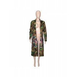 Camouflage Patchwork Casual Fall Long Coats Camouflage Patchwork Casual Fall Long Coats