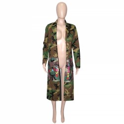 Camouflage Patchwork Casual Fall Long Coats
