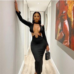 Seductive Black Long Sleeve Maxi Dresses