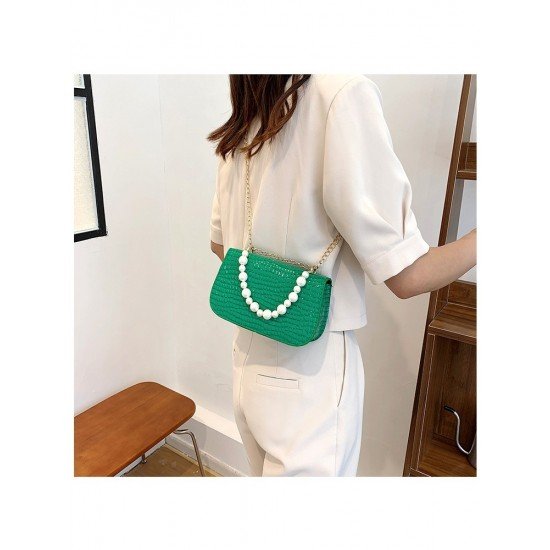  2024 Niche Crocodile Print Faux Pearl Shoulder Bag