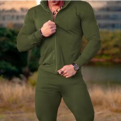  Men's Leisure Sports Pure Color Zipper Long Suit
