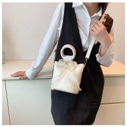  PU Bow Pure Color Bucket Bag For Women